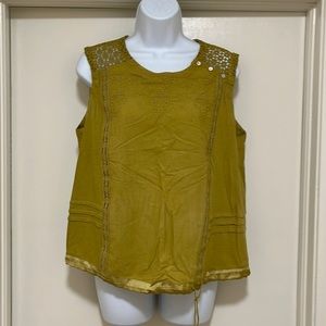 Chartreuse Cotton Top with Eyelet and Satin Detail